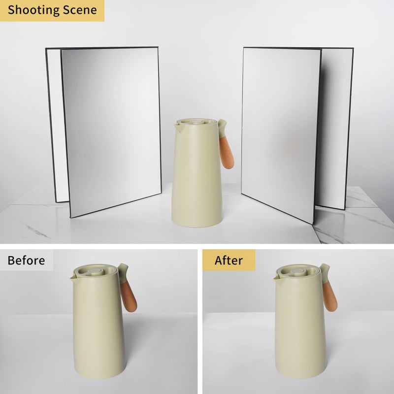 Meking 3 in 1 Photography Reflector Cardboard, 17 x 12 inches Folding Light Diffuser Board for Still Life, Product and Food Photo Shooting - Black, Silver and White, 2 Packs - Image 3